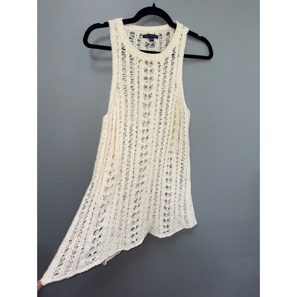 American Eagle Cream Crochet Knit Sleeveless Tank Top Ivory Open Weave Large